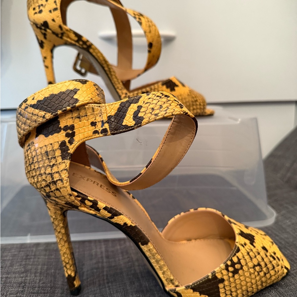 Express Yellow Snake Pattern Heels - image 1
